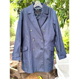 Banana Republic Dark Wash Navy Double Breasted Denim Trench Coat Size L